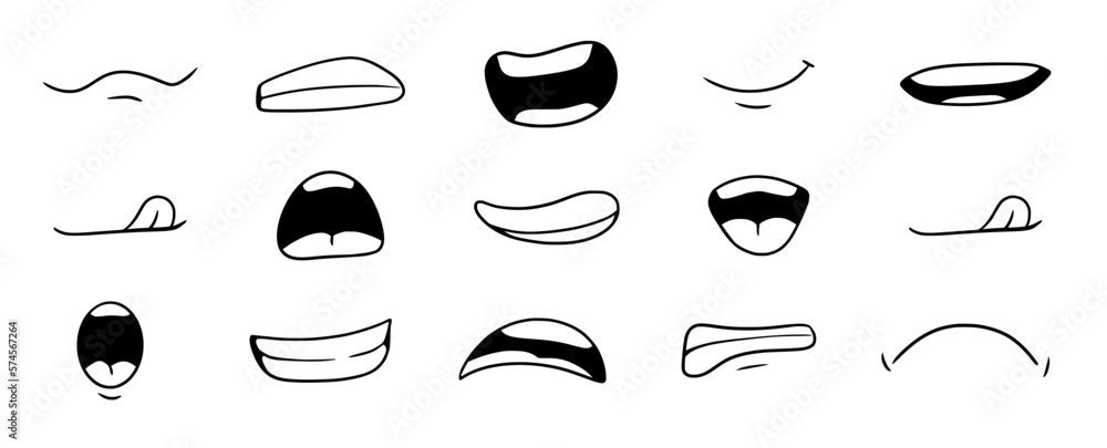 Cartoon mouth smile, happy, sad expression set. Hand drawn doodle mouth, tongue caricature emoji icon. Funny comic doodle style. Vector illustration. Cartoon mouth smile, happy, sad expression set. Hand drawn doodle mouth, tongue caricature emoji icon. Funny comic doodle style. Vector illustration.