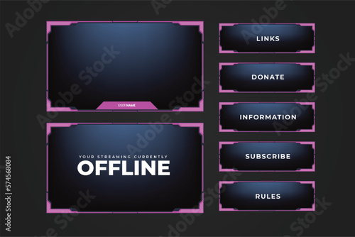 Online screen interface and gaming border decoration for girl gamers. Futuristic game screen panel on a dark background. Broadcast streaming frame border template vector for display decoration.