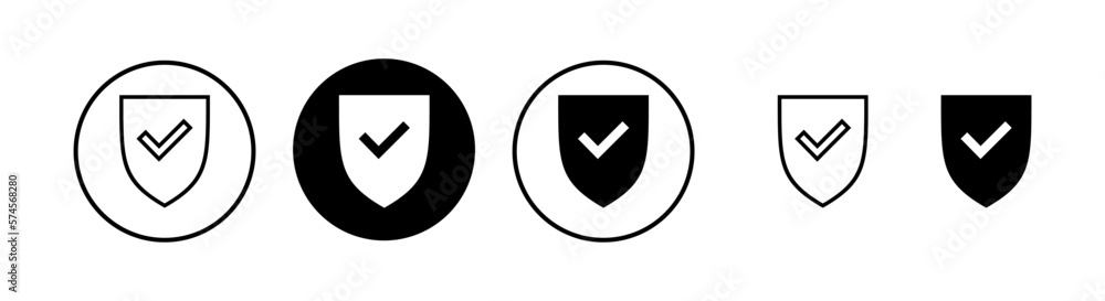 Shield check mark icon vector illustration. Protection approve sign. Insurance icon Shield check mark icon vector illustration. Protection approve sign. Insurance icon