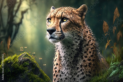 Foto Close up cheetah in wild, awesome high resolution wild life background generativ