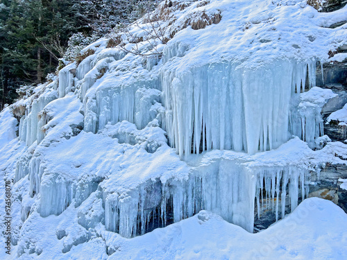 Winter icicles and frozen water formations during harsh winters on the rocks of the Alpstein mountain massif, Alt St. Johann - Switzerland (Schweiz) © Mario