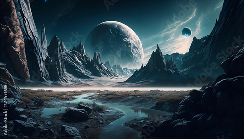 scenery of alien planet in deep space - Generative AI 