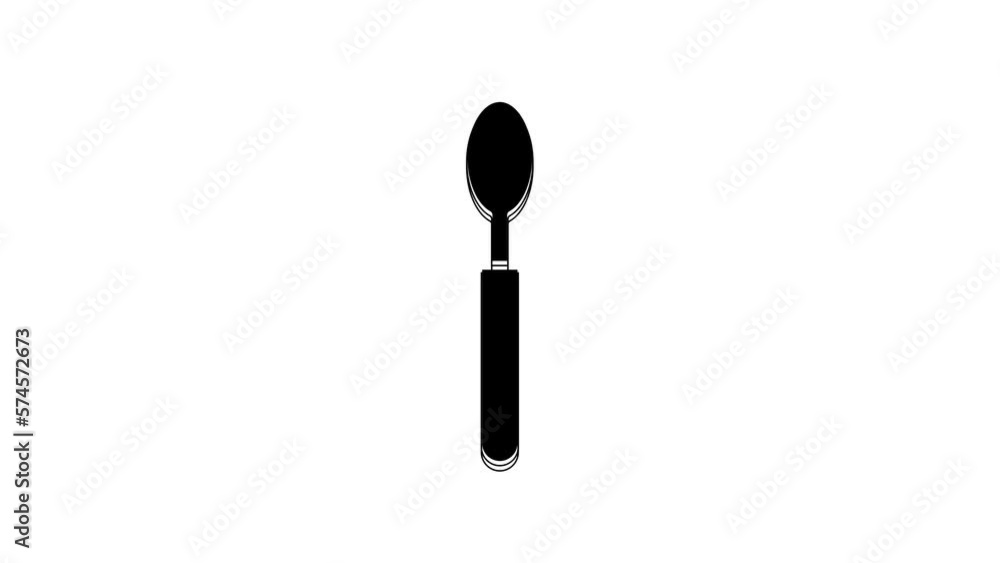 Black Spoon icon isolated on white background. Cooking utensil. Cutlery sign. 4K Video motion graphic animation