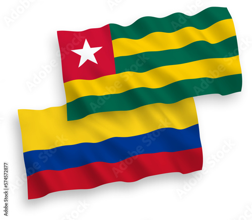 Flags of Togolese Republic and Colombia on a white background