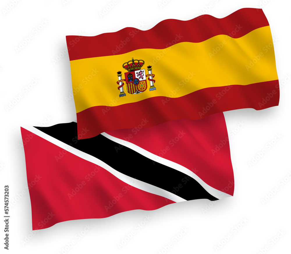 Flags of Republic of Trinidad and Tobago and Spain on a white background