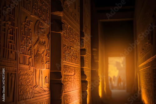 Mystic Egyptian hieroglyphs in Egypt Edfu temple, Aswan. Generation AI