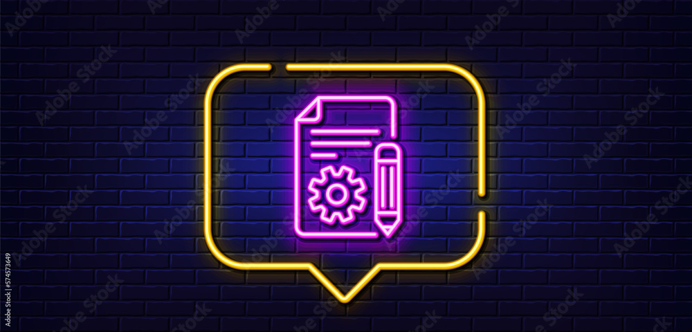 Neon light speech bubble. Documentation line icon. Technical instruction sign. Neon light background. Documentation glow line. Brick wall banner. Vector Neon light speech bubble. Documentation line icon. Technical instruction sign. Neon light background. Documentation glow line. Brick wall banner. Vector
