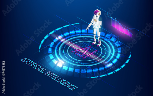 AI Learning and Artificial Intelligence background concept. Assistant Robot, Machine learning, Digital Brain future technology. Vector Illustration eps10