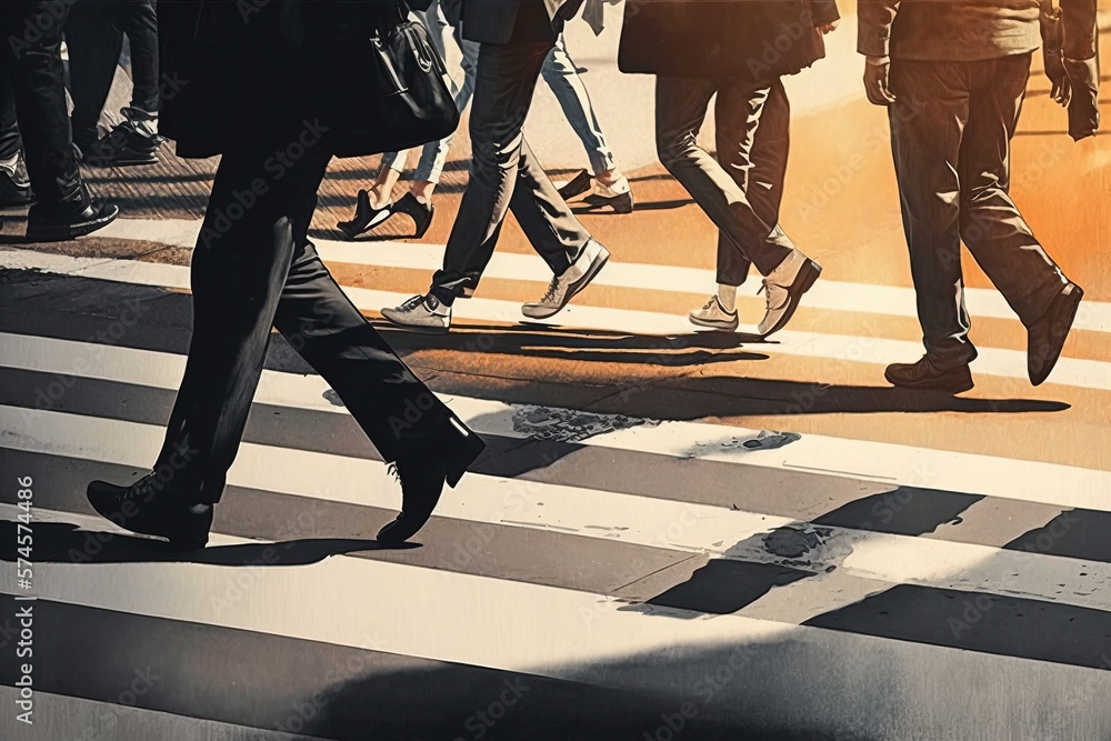 Obraz premium Pacing the City Streets: The Busy Rhythm of Feet Walking. Generative AI.