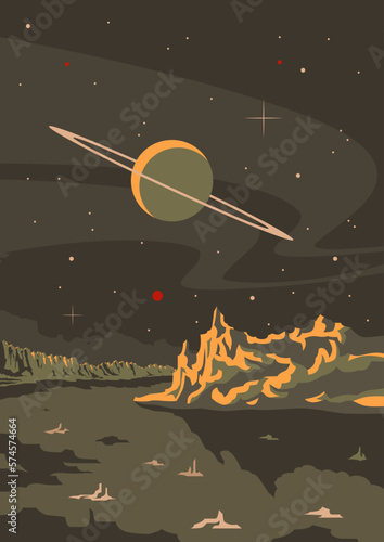 Retro Style Universe View Poster. Vintage Space Journey Illustration