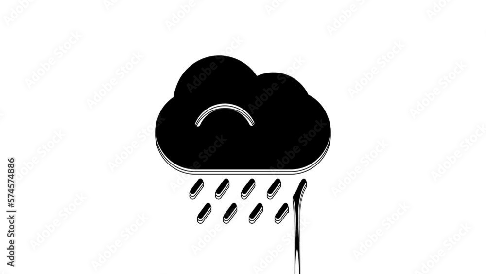 Black Cloud with rain icon isolated on white background. Rain cloud precipitation with rain drops. 4K Video motion graphic animation Black Cloud with rain icon isolated on white background. Rain cloud precipitation with rain drops. 4K Video motion graphic animation