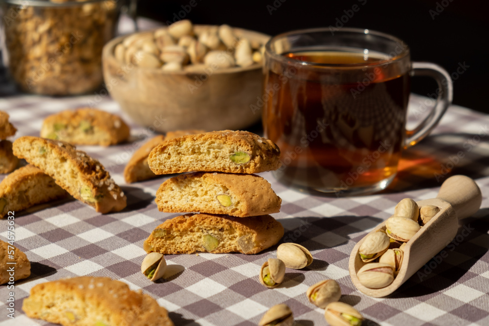 Biscotti Cantuccini Cookie Biscuits with pistachios and lemon peel