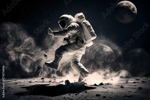 An astronaut is dancing on the  Moon. Active lifestyle and travel concept. AI generated art