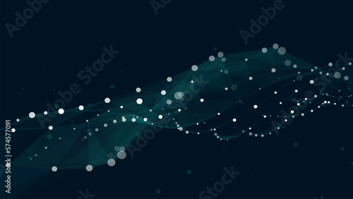 Abstract futuristic wave with moving dots and lines. Flow of particles. Vector cyber technology illustration.