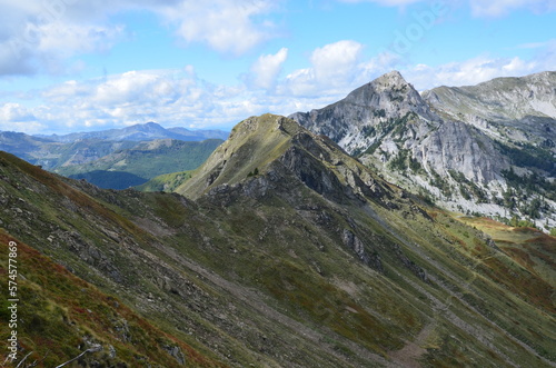 The mountains of the Prokletije National Park in the autumn near the Grebaje Valley of Montenegro. The Accursed Mountains. Albanian Alps.