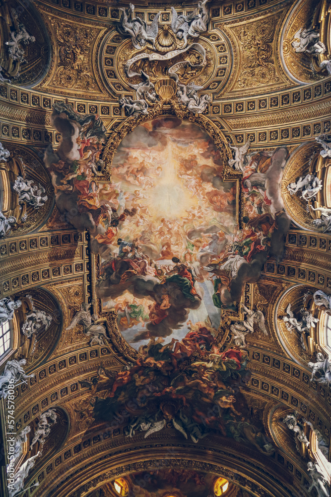 Church of the Gesù, Rome.
Ceiling fresco, « The Triumph of the Name of Jesus » by Giovanni Battista Gaulli known as Baciccia.