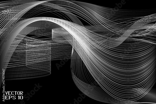 Abstract Black and White Pattern with Waves. Striped Linear Texture. Vector. 3D Illustration
