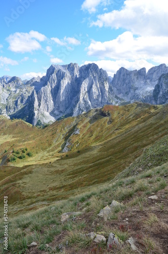 The mountains of the Prokletije National Park in the autumn near the Grebaje Valley of Montenegro. The Accursed Mountains. Albanian Alps.