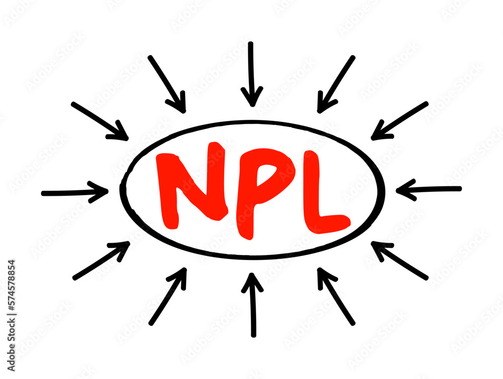 NPL Non-Performing Loan - bank loan that is subject to late repayment or is unlikely to be repaid by the borrower in full, acronym text with arrows NPL Non-Performing Loan - bank loan that is subject to late repayment or is unlikely to be repaid by the borrower in full, acronym text with arrows