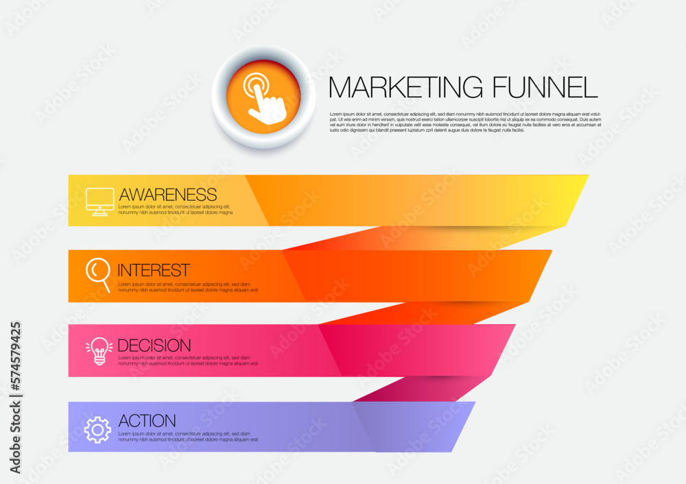 Design template, funnel marketing infographic 4 steps of customer journey and icon of digital