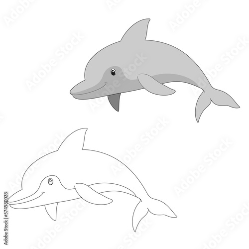 Dolphin jumping illustration with outline. Perfect for art, postcards, cards, wall decor, t-shirts, cards, prints, drawing books, coloring books, wallpaper, prints, cards, ect.