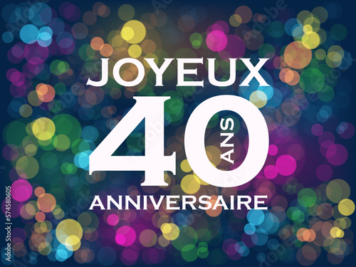 Bannière typographique vecteur 40 ANS - JOYEUX ANNIVERSAIRE! avec bokeh