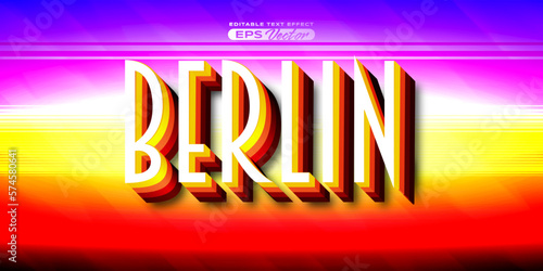 Retro text effect berlin futuristic editable 80s classic style with experimental background, ideal for poster, flyer, social media post with give them the rad 1980s touch
