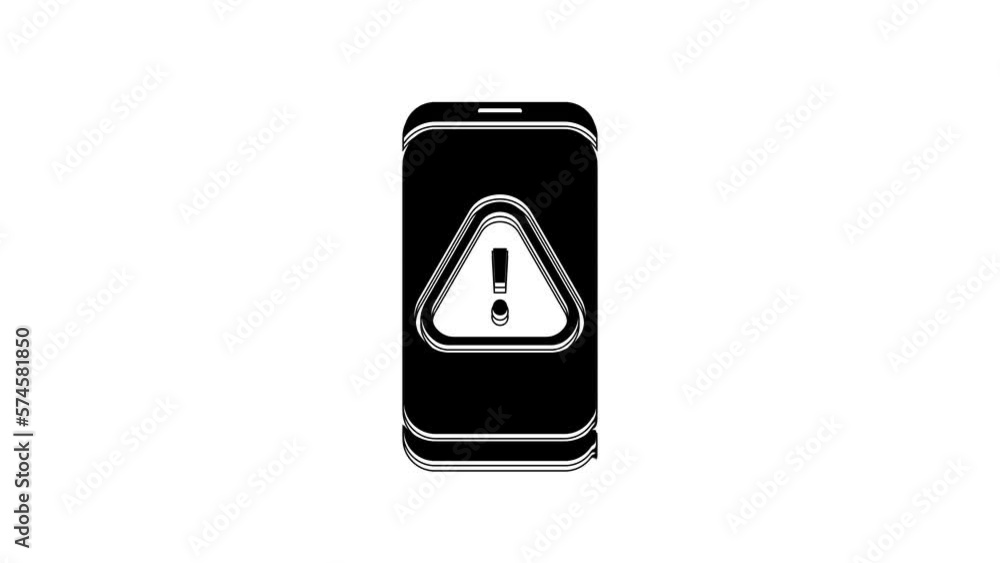 Black Mobile phone with exclamation mark icon isolated on white background. Alert message smartphone notification. 4K Video motion graphic animation Black Mobile phone with exclamation mark icon isolated on white background. Alert message smartphone notification. 4K Video motion graphic animation