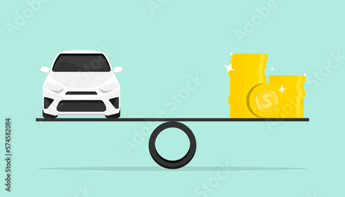 Personal car balance expense concept, Car with gold coin on isolated background, Digital marketing illustration.