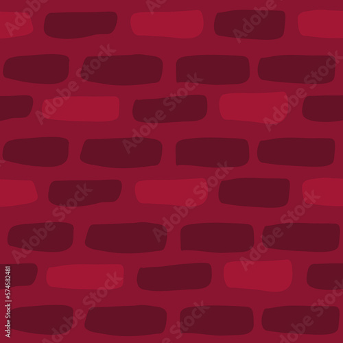 Colorful brick seamless pattern vector. Vector illustration in flat style on red background.
