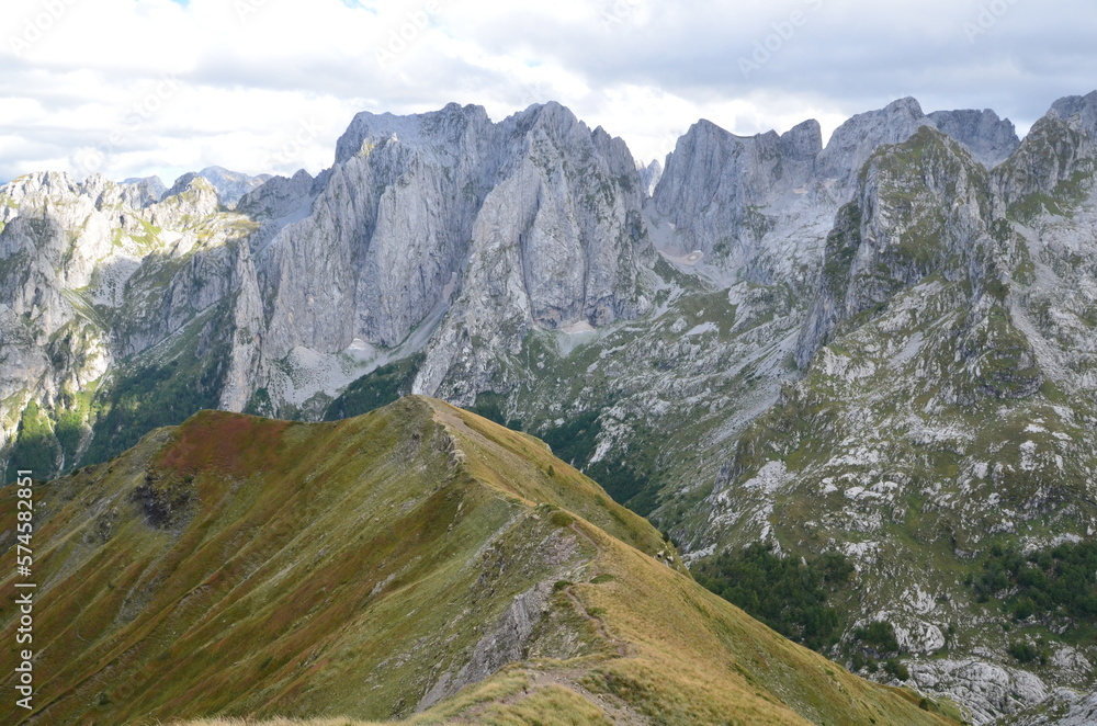 The mountains of the Prokletije National Park in the autumn near the Grebaje Valley of Montenegro. The Accursed Mountains. Albanian Alps.