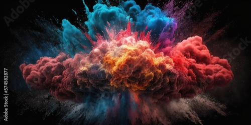 Colorful magic explosion on dark background. Generative ai © kanpisut