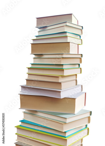 Many stacked books on white background