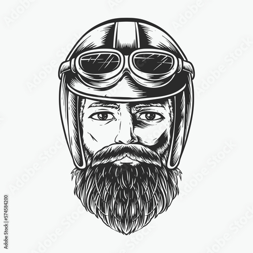 bearded biker head vector logo photo