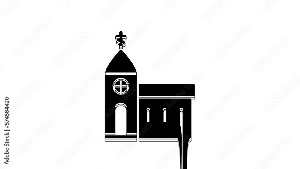 Black Church building icon isolated on white background. Christian Church. Religion of church. 4K Video motion graphic animation Black Church building icon isolated on white background. Christian Church. Religion of church. 4K Video motion graphic animation