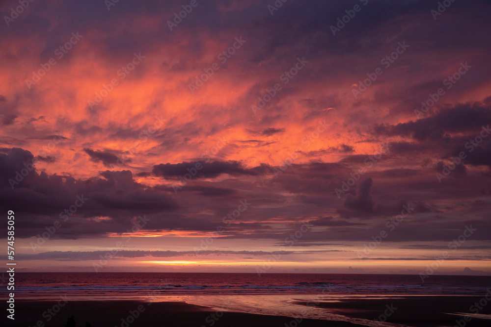 Sunset at Glinks Gully.  New Zealand. Westcoast. North Island.Twilight. 
