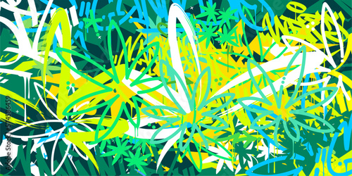 Trendy Colorful Abstract Urban Street Art Graffiti Style With Cannabis Leaves Vector Illustration Background Template