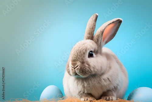 Easter Rabbit on Light Blue Background. Generative AI