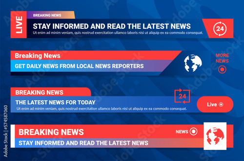 Breaking news advertising line bar TV streaming video live broadcasting set realistic vector