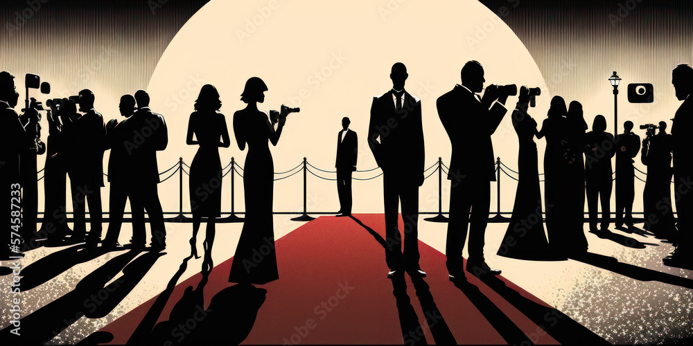 Silhouettes of movie stars on a glamour red carpet Hollywood movie