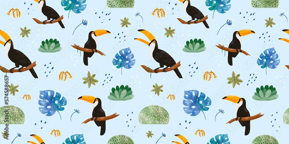 Fototapeta premium Tropical safari pattern watercolor seamless pattern