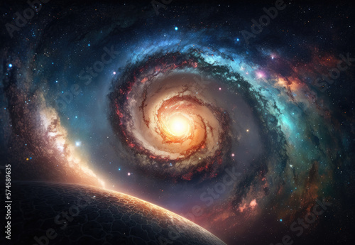 spiral galaxy in space created with Generative AI technology