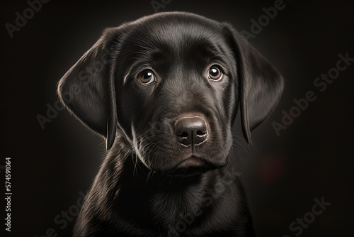 Cute puppy looking at the camera on pastel colorful background. Adorable pet. Generative AI © Dahina