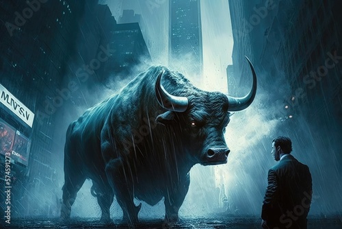 The stock market has been volatile lately with many investors uncertain about the future. Bull market and stock market investment concept. Generative AI