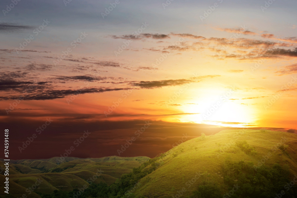 Obraz premium Green hills with landscape view