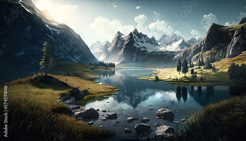 A Beautiful Switzerland Mountain Landscape Wallpaper Generated AI HD 4K