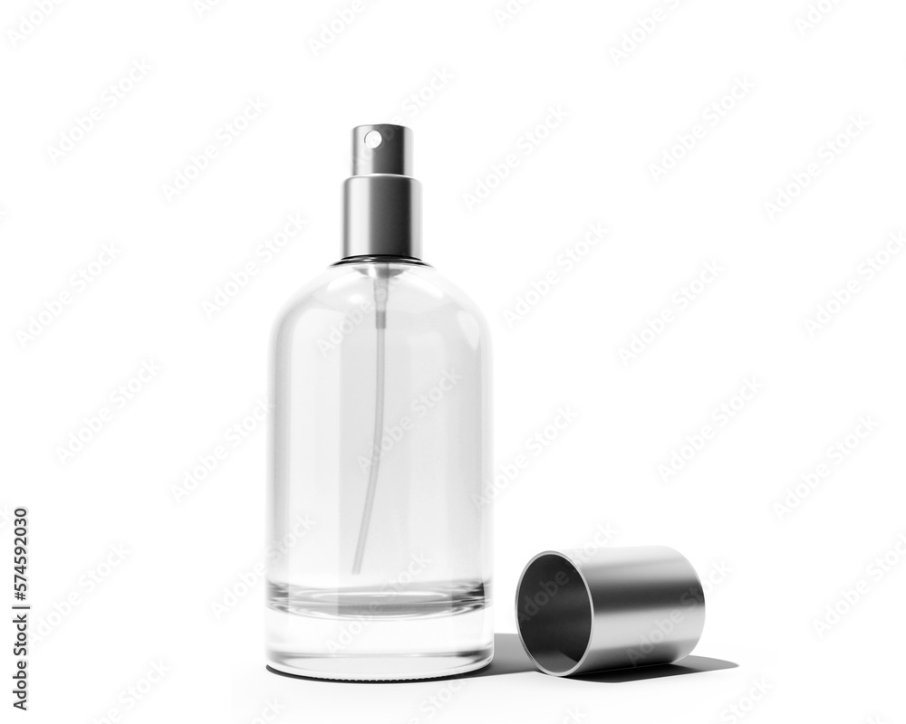 Clear Perfume Glass Bottle isolated on transparent background, prepared for mockup, 3D render. Clear Perfume Glass Bottle isolated on transparent background, prepared for mockup, 3D render.