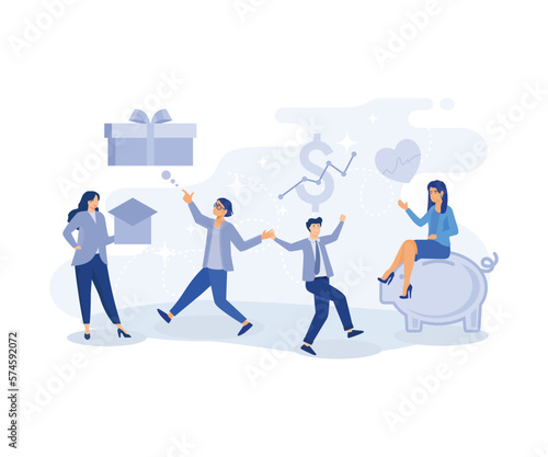 Employee benefits and compensation for staff advantage, reward to motivate employee concept, modern flat vector illustration
