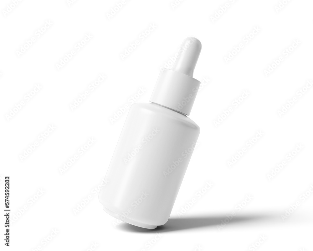 Blank white plastic dropper bottle packaging isolated on transparent background, prepared for mockup, 3D render. Blank white plastic dropper bottle packaging isolated on transparent background, prepared for mockup, 3D render.