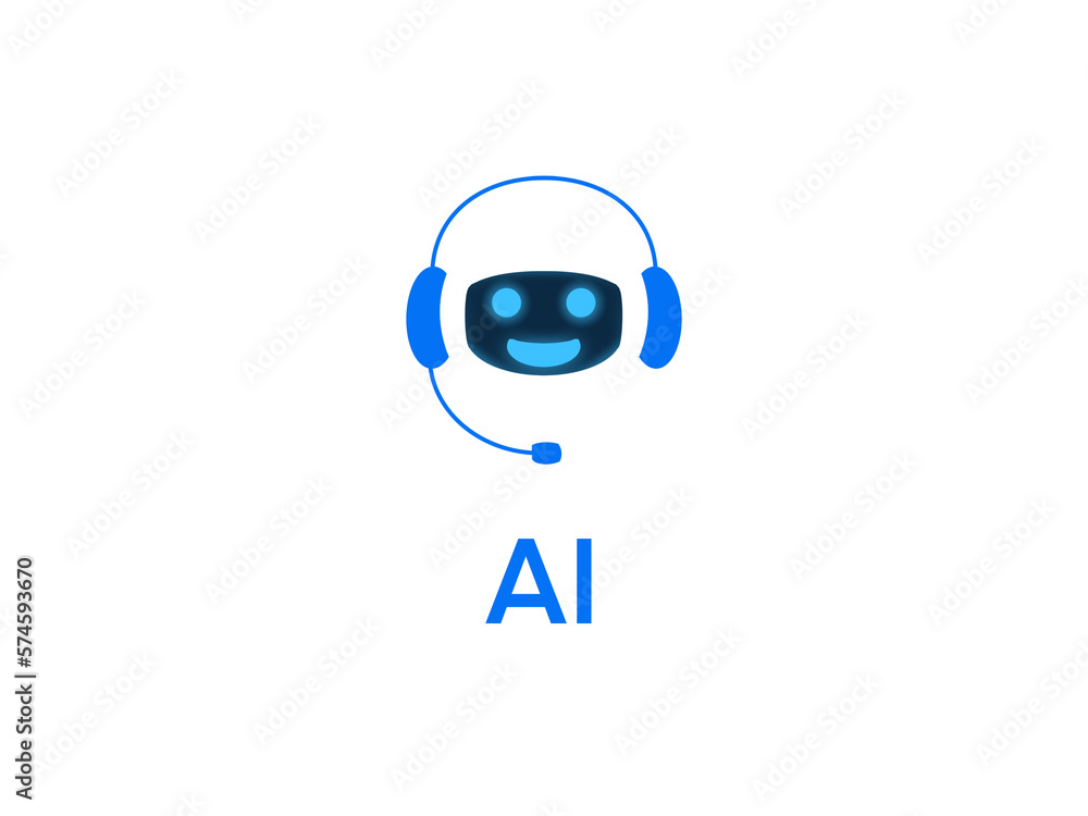 AI Chat Bot icon transparent png asset. Cute robot with microphone and  headset. Artificial intelligence personal assistant floating cartoon  illustration with transparent background. White blue robot Stock Photo |  Adobe Stock